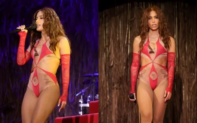 Anitta estreia turnê com body ultracavado e troca de roupa no palco